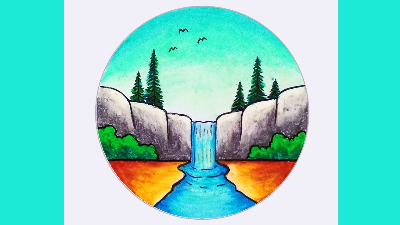 How to Draw Waterfall with Oil Pastels #Shorts #EasySceneryDrawing