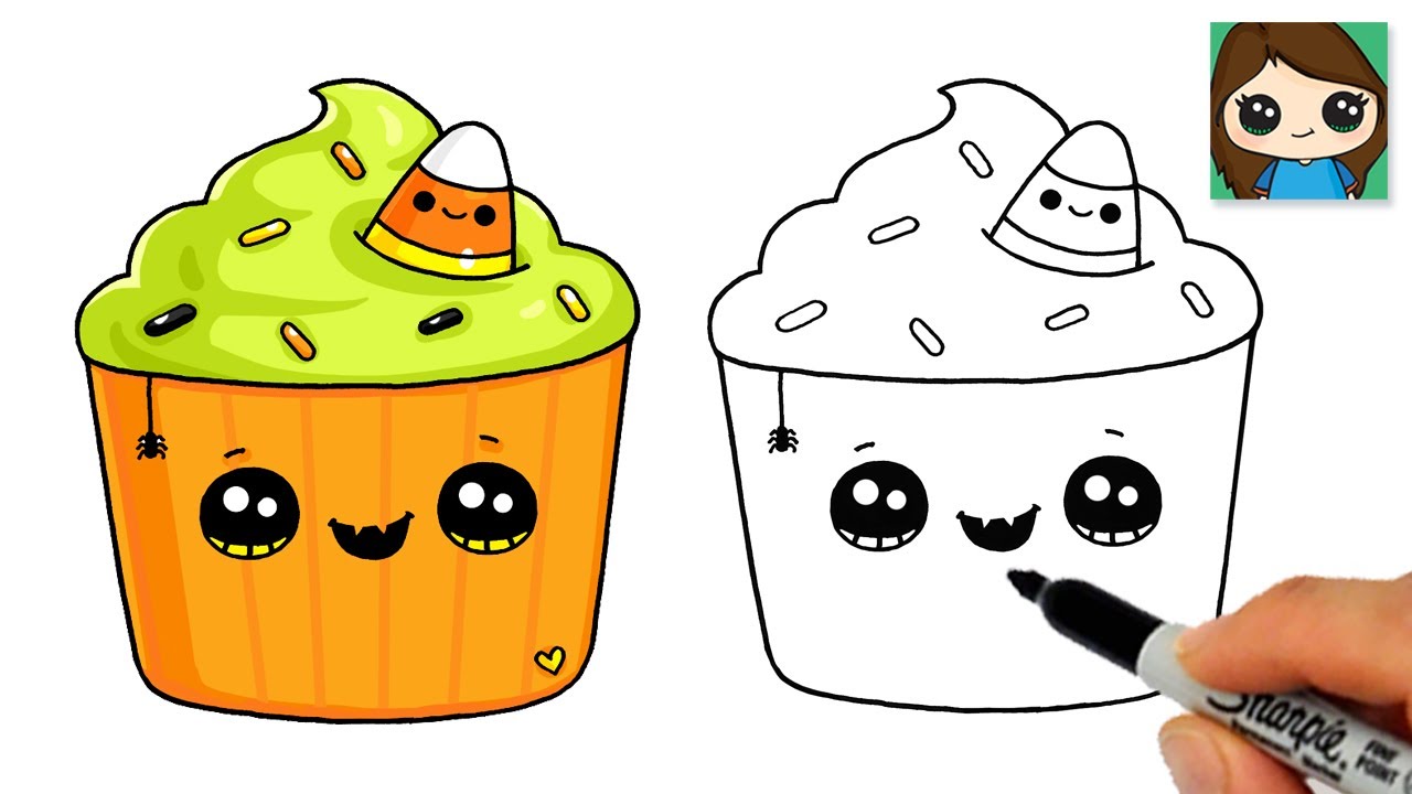 How to Draw a Cupcake Easy  Cute Halloween Art