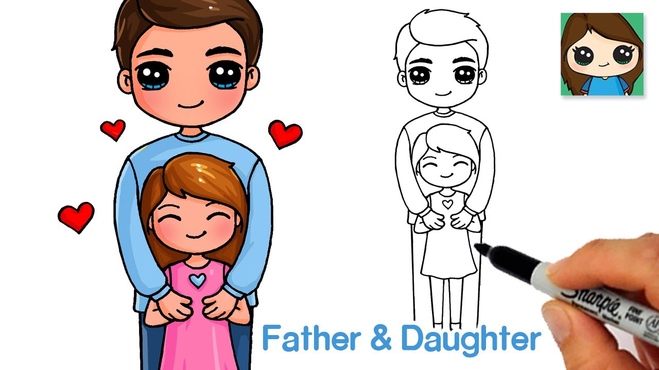 How to Draw a Father and Daughter  Father's Day Love
