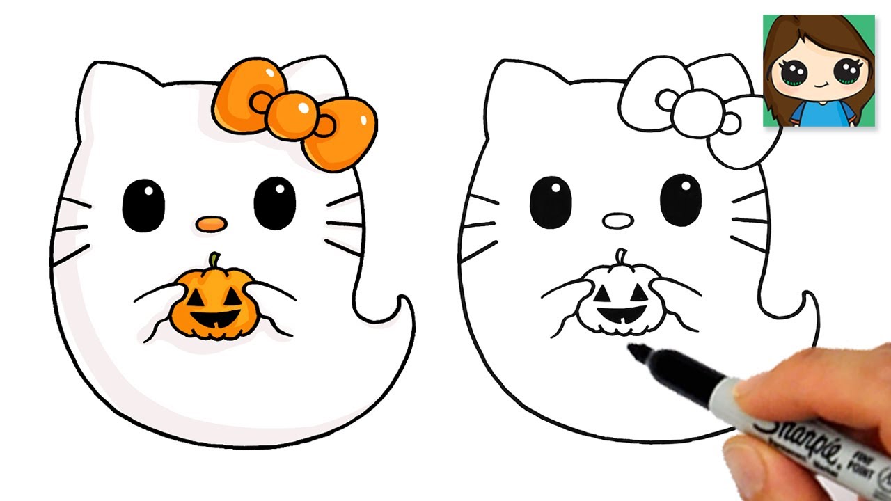 How to Draw a Ghost Easy Cute | Hello Kitty
