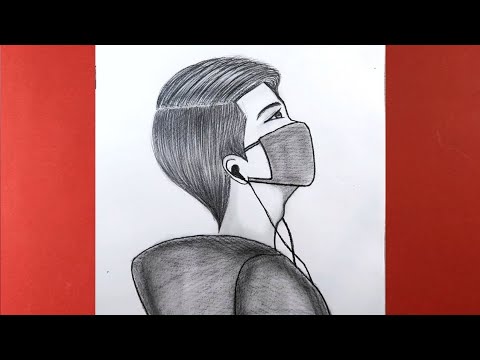 How to Draw a Man Listening to Music / How to draw boy with mask ( ma drawings )