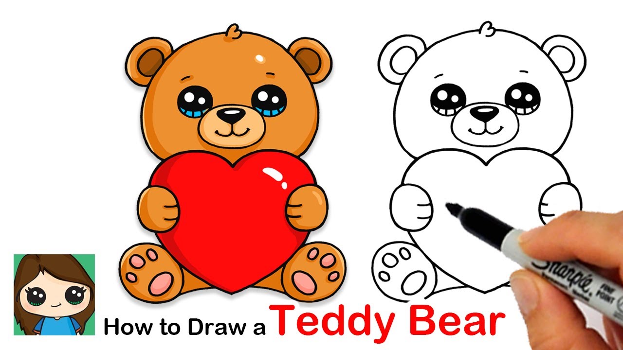 How to Draw a Teddy Bear Holding a Heart Easy