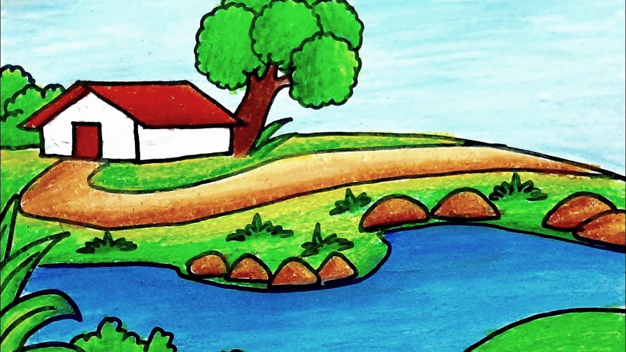 How to Draw easy Scenery with Draw a beautiful landscape Scenery Drawing