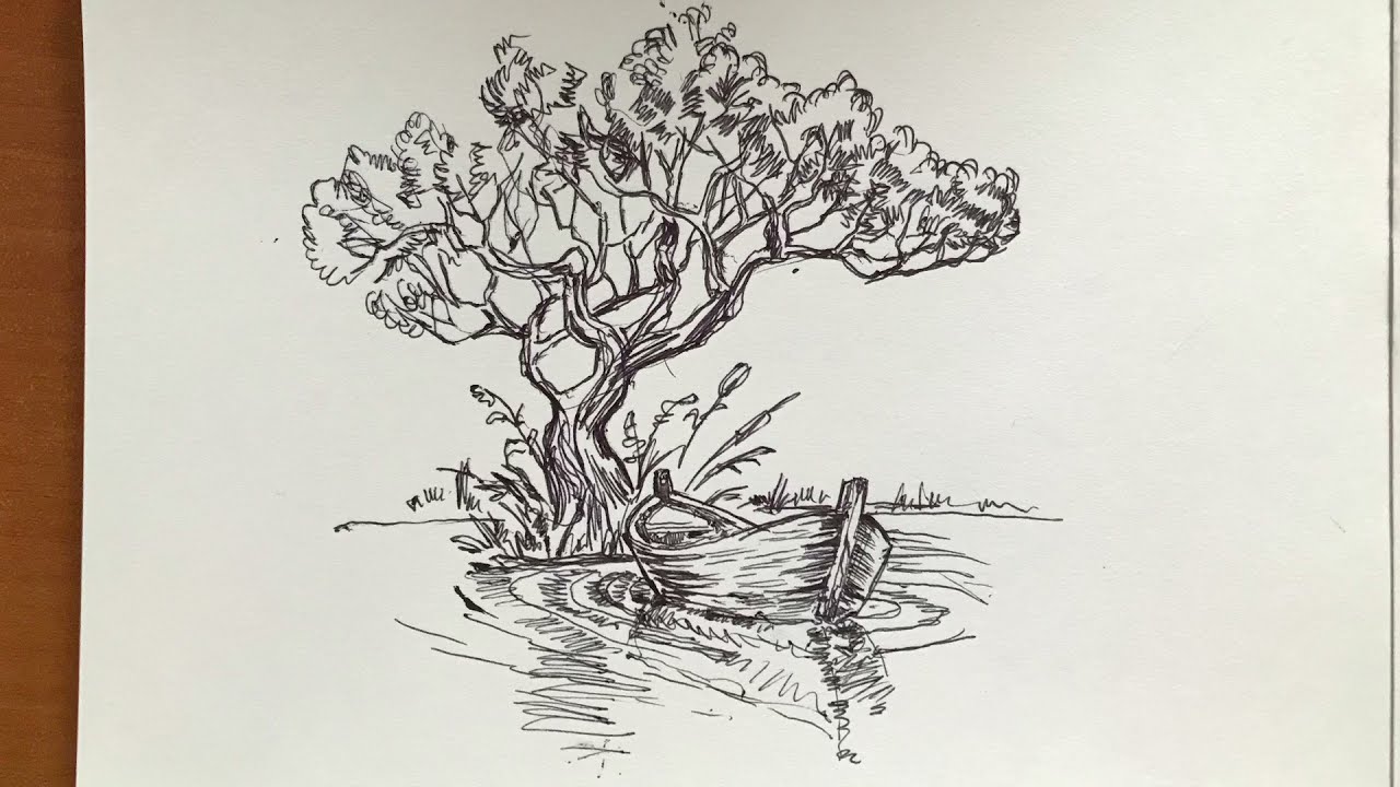 How to draw Scenery Easy | A lake scenery drawing tutorials