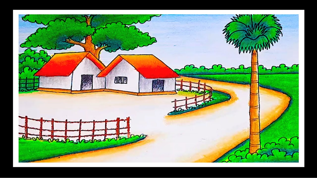 How to draw Village life Scenery Indian Village Scenery Drawing with Pencil