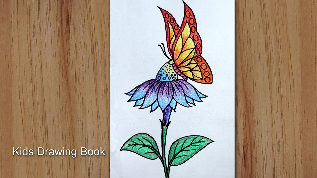 How to draw a Butterfly sitting on a flower step by step, Drawing for Beginners