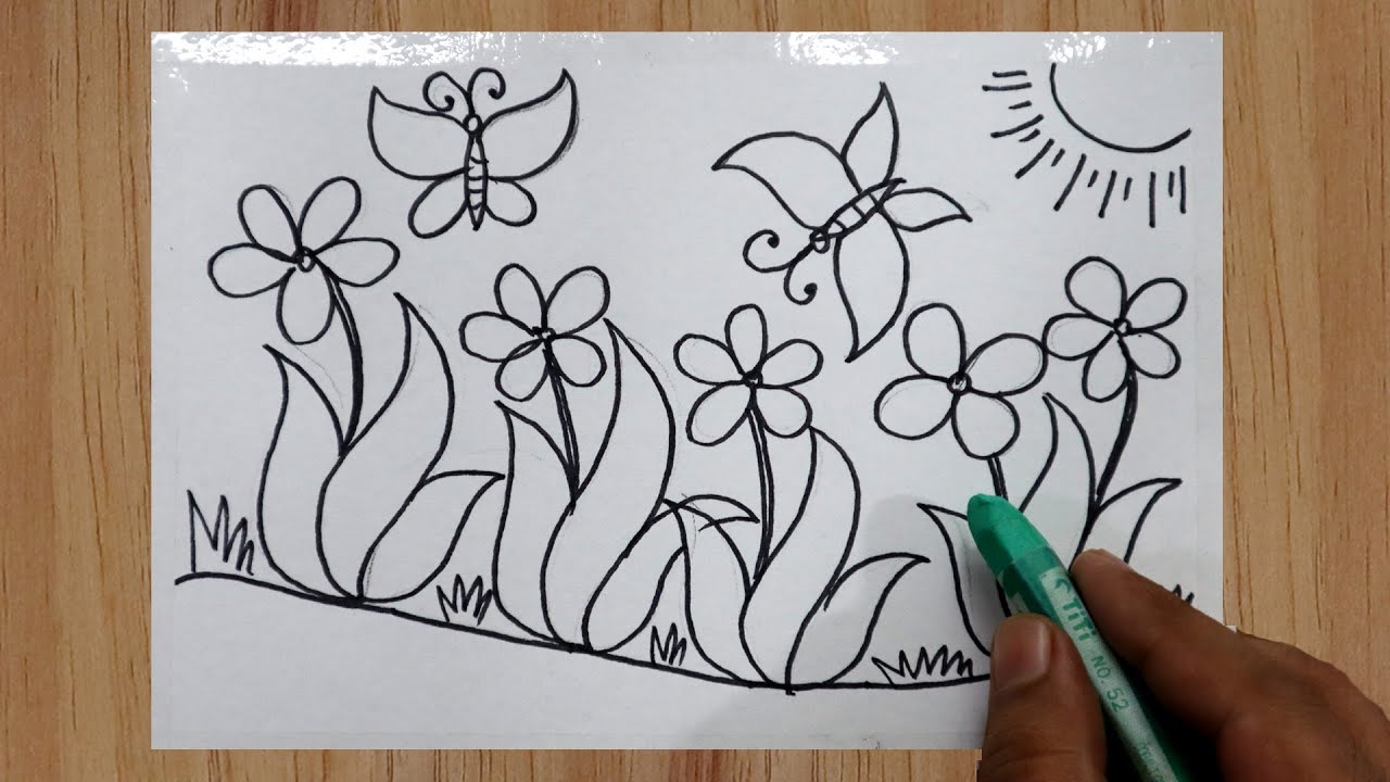 How to draw a Flower Garden step by step, Oil Pastel Drawing for Beginners