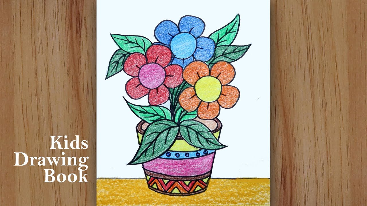 How to draw a Flower Tub step by step pencil colour - Flower Pot Drawing for beginners
