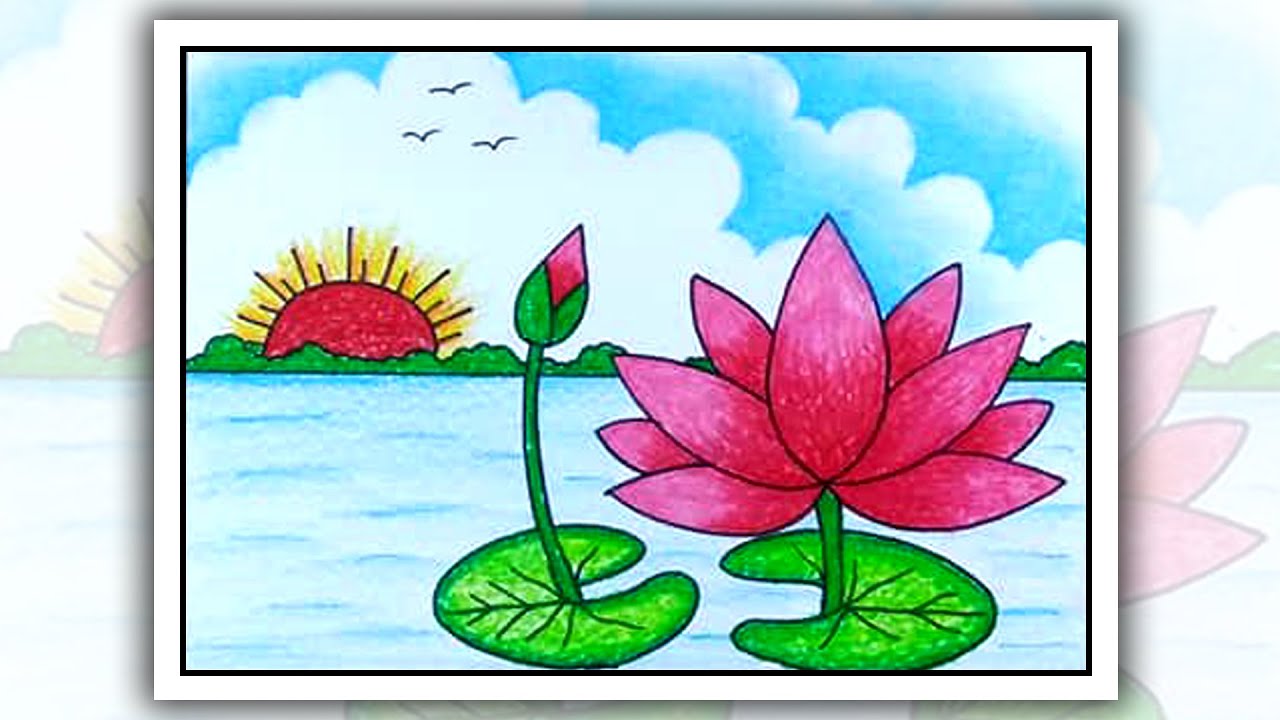 How to draw a Water Lily Scenery step by step || Drawing for Beginners
