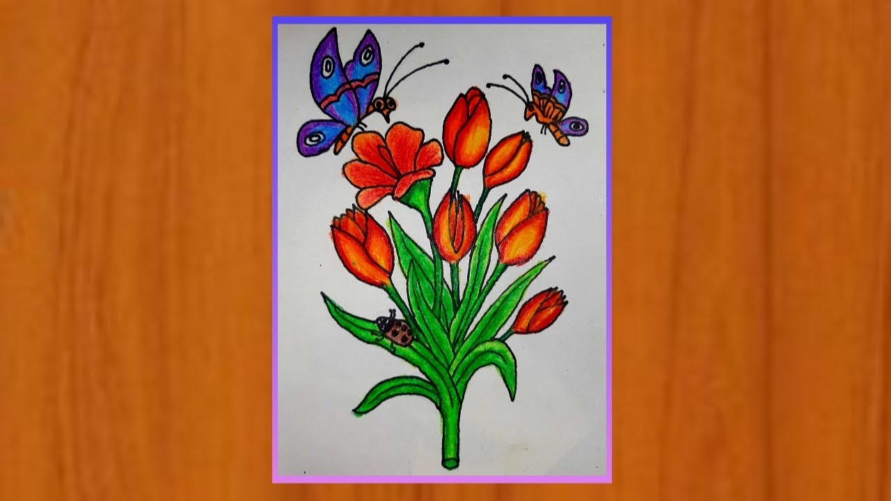How to draw a flower and butterfly