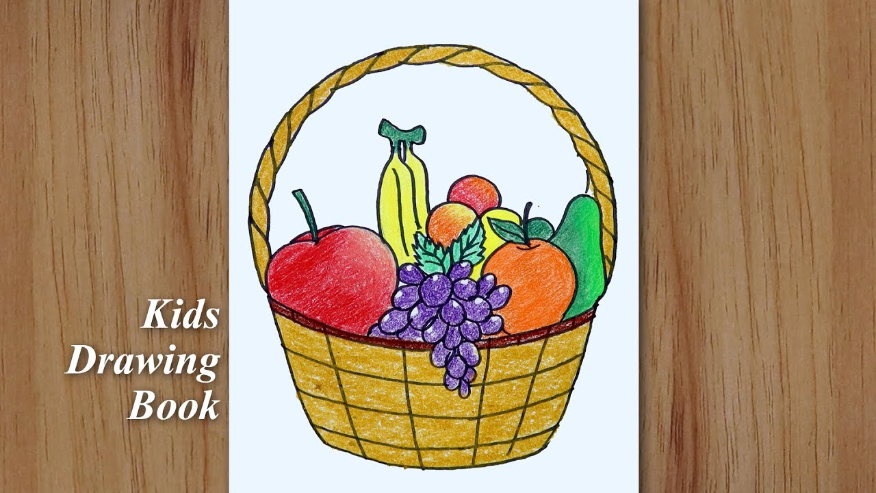 How to draw a fruit basket step by step for beginners - Fruit basket  drawing easy