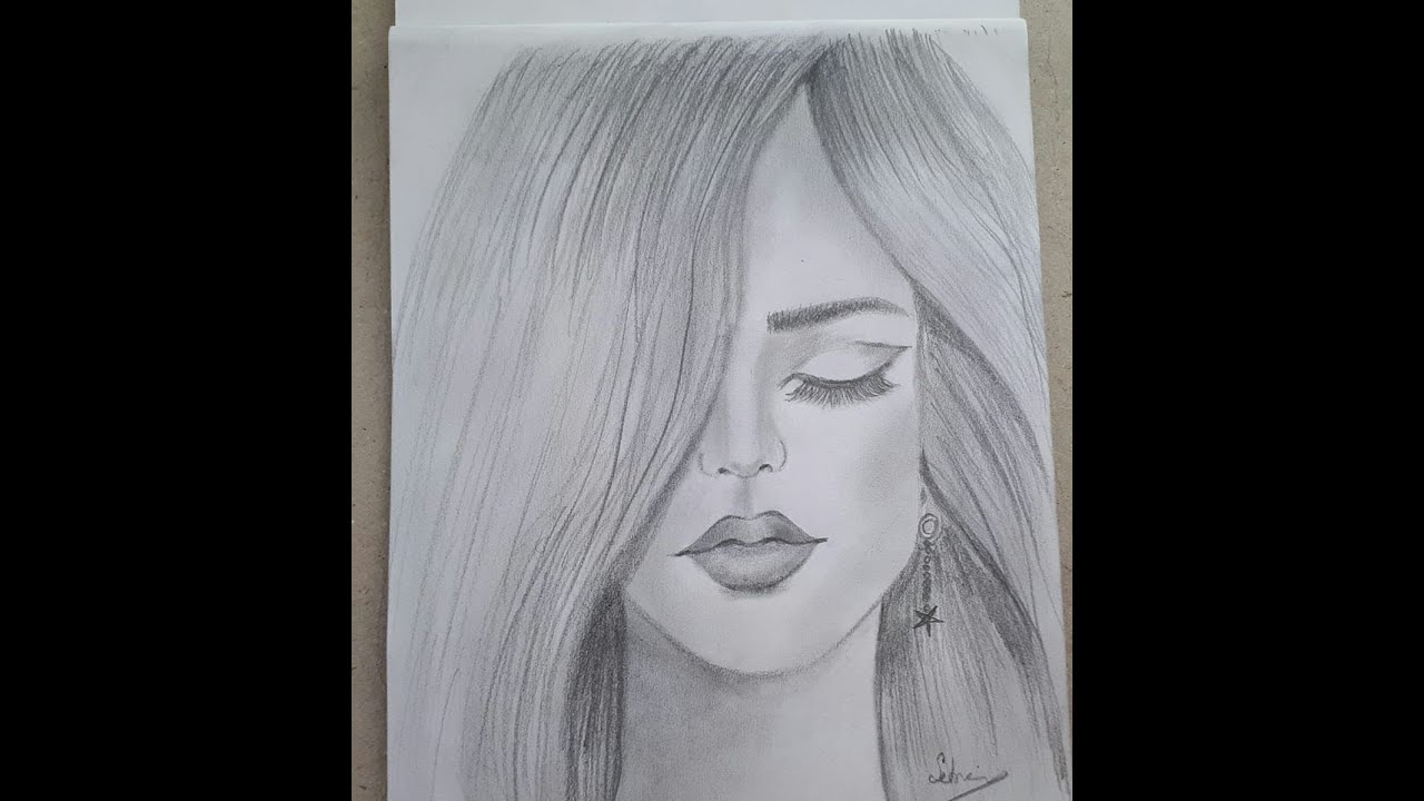 How to draw a girl face for beginners step by step(one pencil)/Bir kalemle kadın yüzü çizimi