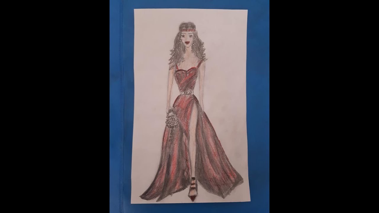 How to draw a girl in a beautiful dress/Kırmızı elbiseli kız çizimi