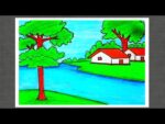 How to draw a village scenery very easy step by step with landscape scenery drawing