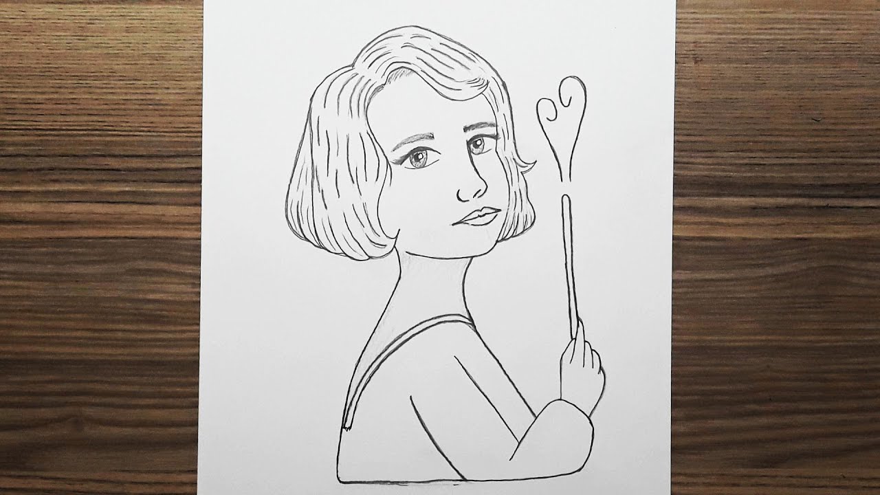 How to draw beautiful girl magic stick for beginner/कैसे सुंदर लड़की जादू की छड़ी आकर्षित करने के लि