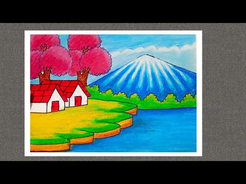 How to draw easy scenery with oil pastel colour step by step easy drawing