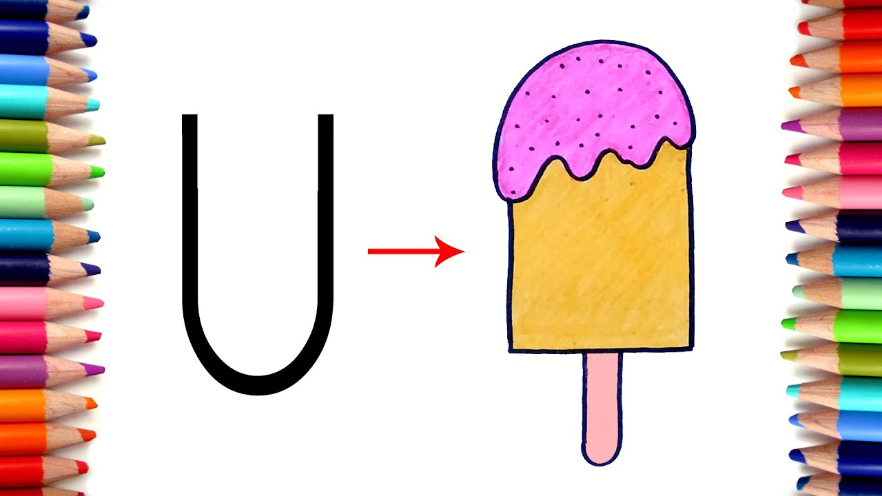 How to draw ice cream using U, Letter turn to drawing