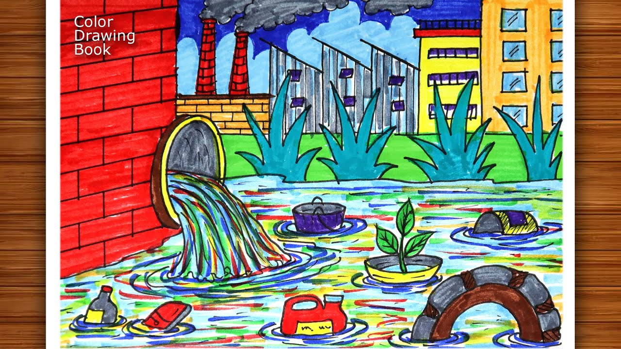 How to draw save nature save life, Water pollution drawing