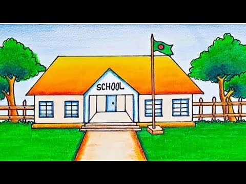 How to draw school | school drawing competition | school drawing with Colour | school drawing easy