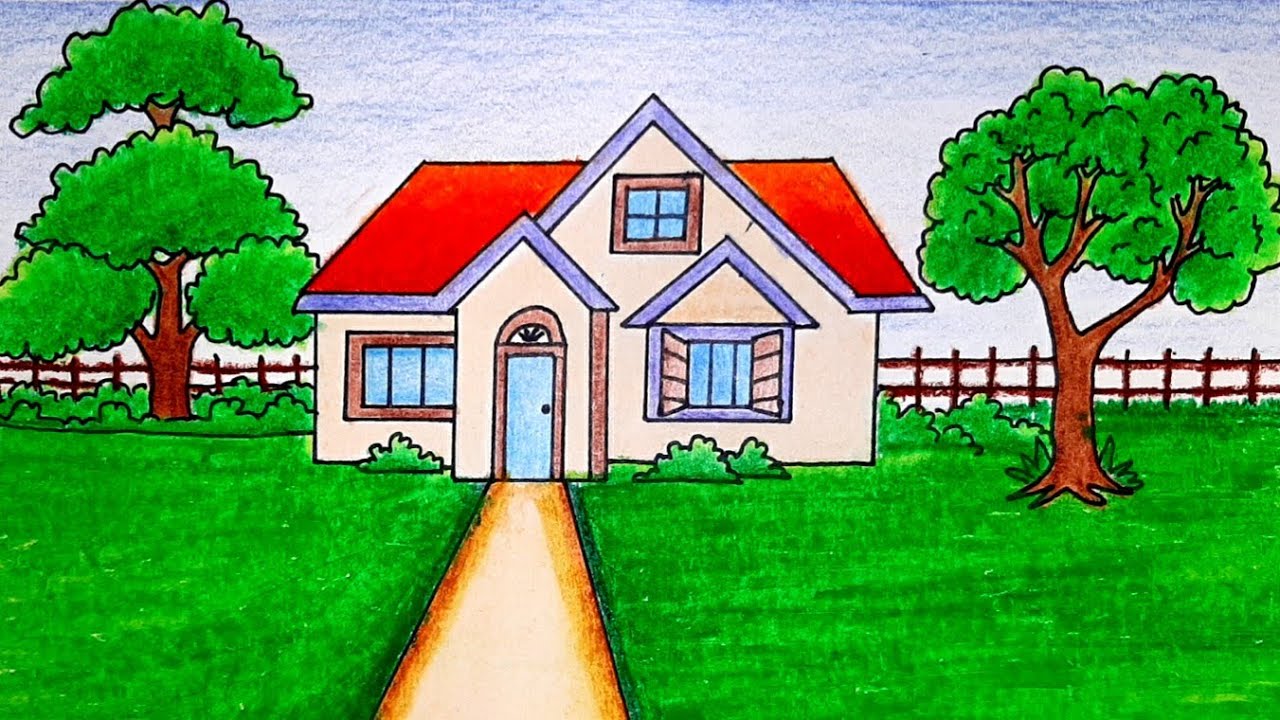 How to draw village house scenery step by step very easy