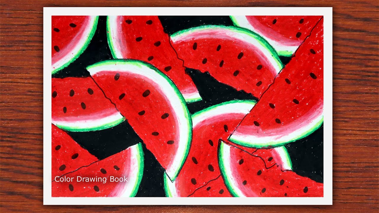 How to draw watermelon slice step by step, easy drawing for beginners