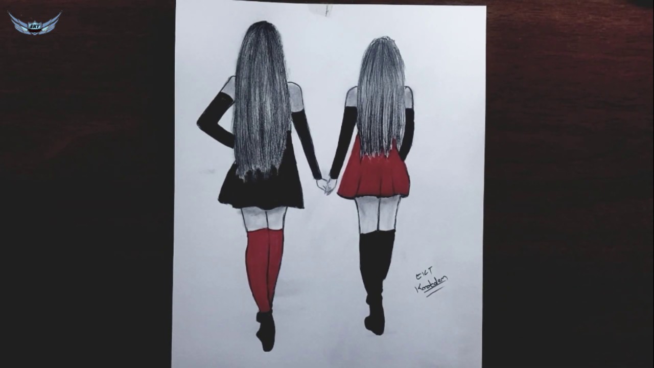İki Kız Arkadaş Nasıl Çizilir - Kız Çizimleri