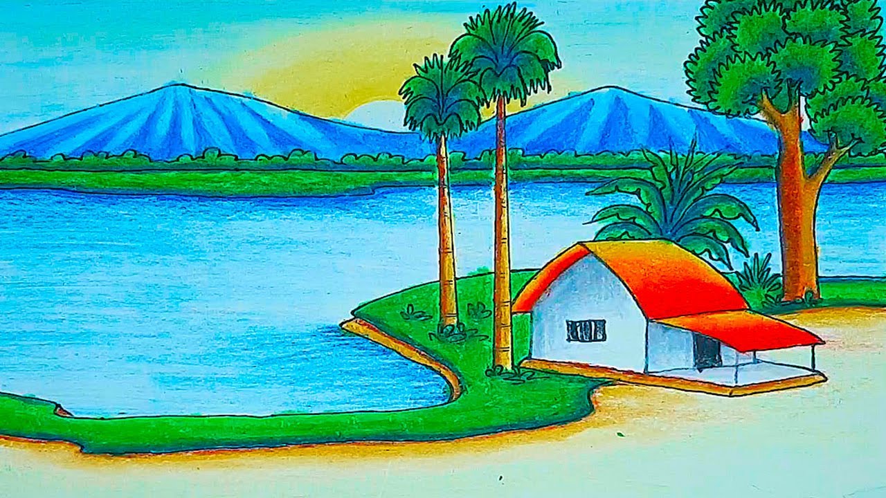 Indian village scenery | how to draw Indian village life scenery||nature||pastel color