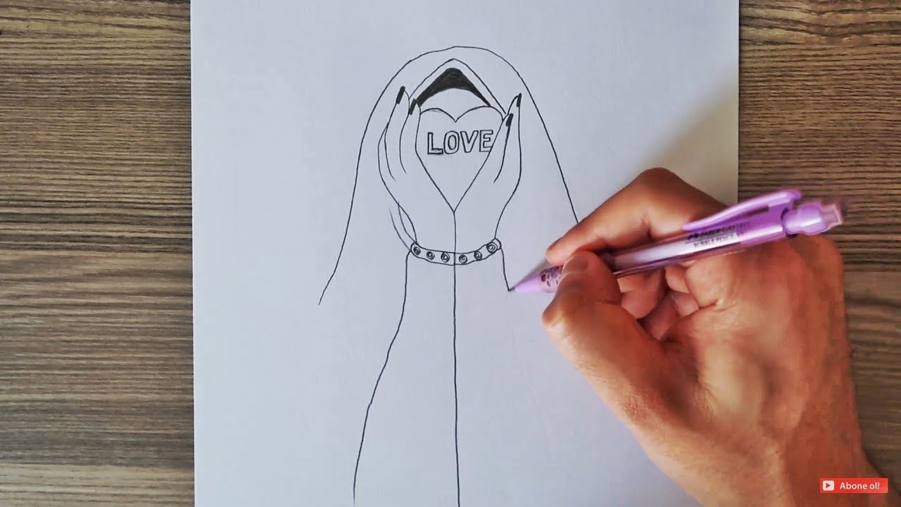 KALP TUTAN KIZ ÇİZİMİ / Karakalem Kolay Kız Çizimleri / How to draw a girl easy