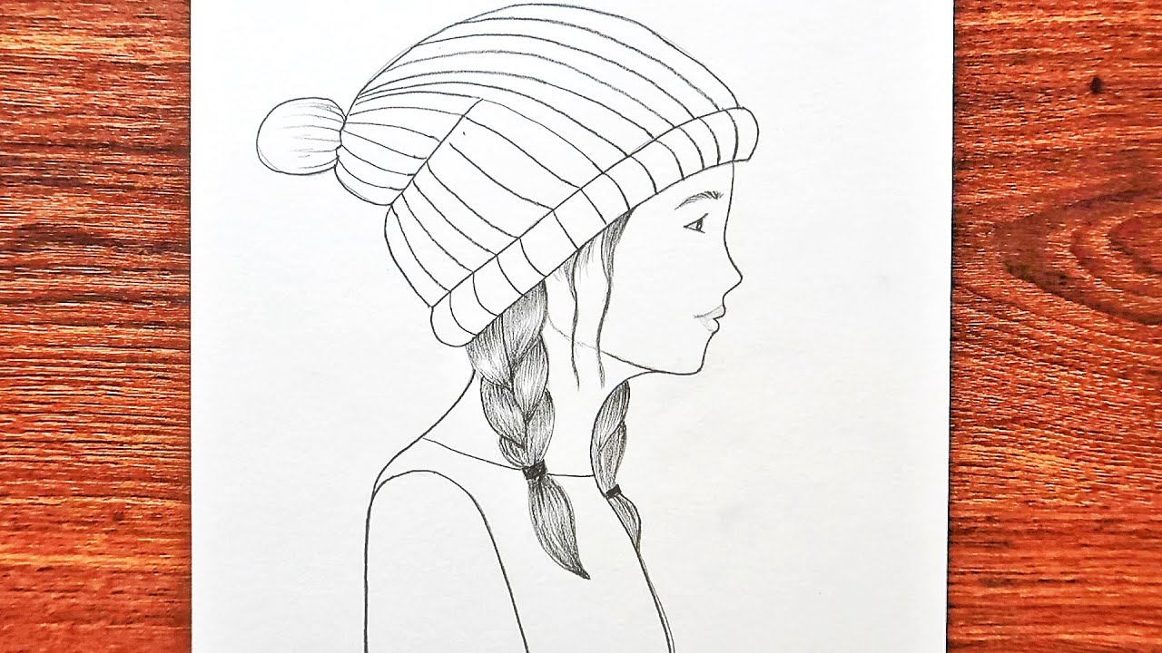 KOLAY YOLDAN ŞAPKALI GÜZEL KIZ ÇİZİMİ / Easy Way Beautiful Girl Drawing with Hat
