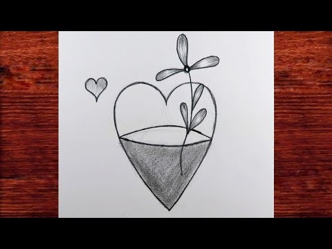 Kalp İçine Çiçek Çizimi Nasıl Yapılır / Karakalem Kolay Kalpli Çizimler ( ma çizim )