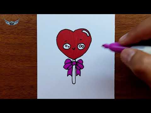 Kalpli lolipop nasıl çizilir - tatlı, sevimli, şirin, basit, kawaii ve kolay çizimler