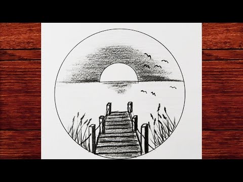 Karakalem Göl Manzara Resmi Nasıl Çizilir / How to draw landscape easy drawing tutorial