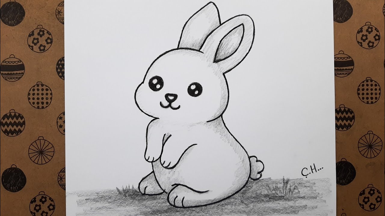 Karakalem Kolay Sevimli Tavşan Resmi Adım Adım Nasıl Çizilir, Çizim Hobimiz rabbit drawing