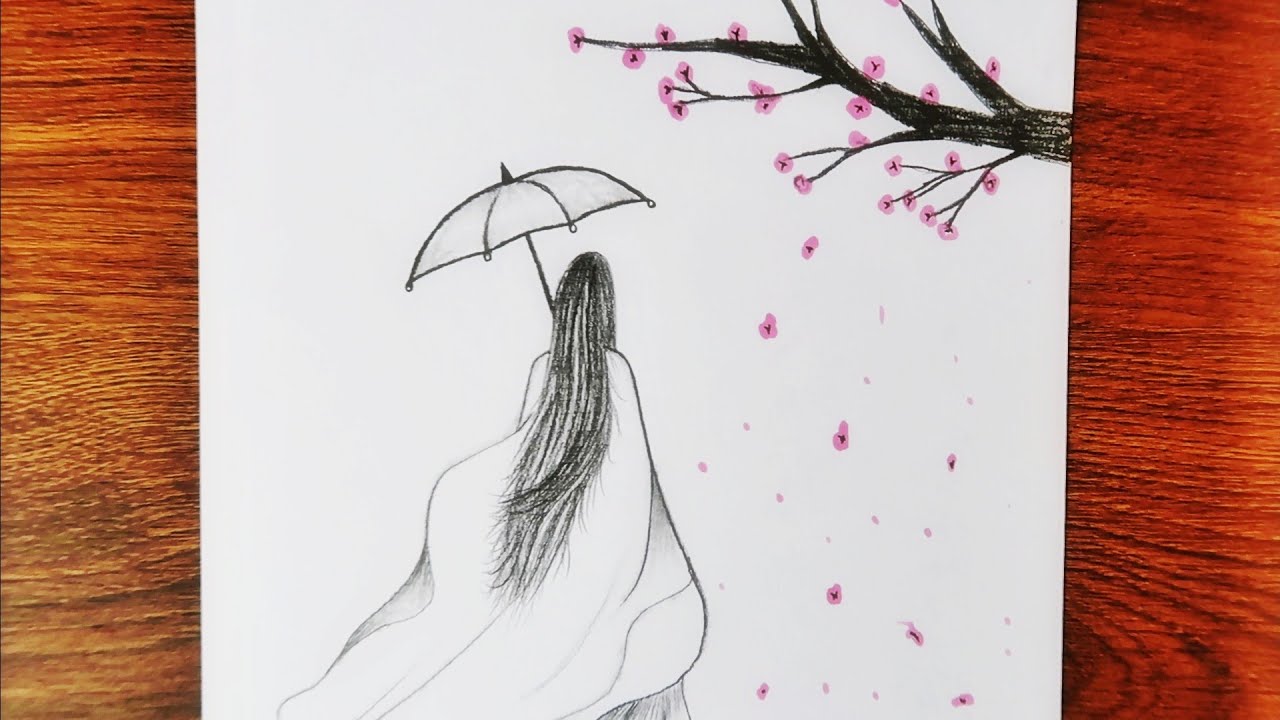 Karakalem Şemsiyeli Kız Çizimi / How to Draw Japanese Girl with Kimono / Karakalem Çizimi Kolay