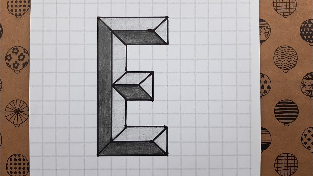 Kareli Deftere Kolay 3D E Harfi Nasıl Çizilir, Çizim Hobimiz 3D Resimleri - 3D Drawing Of Letter E