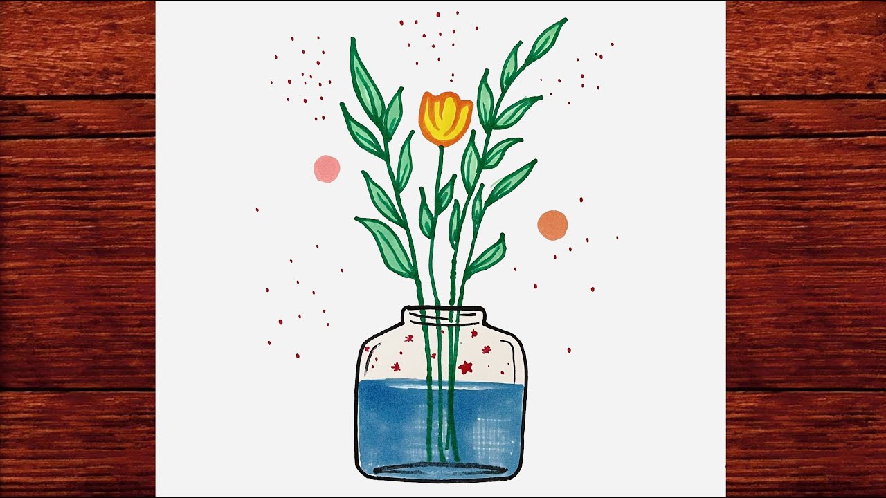 Kavanoz İçinde Çiçek Çizimi Nasıl Yapılır - Renkli Kolay Çizimler - Çizim Mektebi Çiçek Resmi Çizimi
