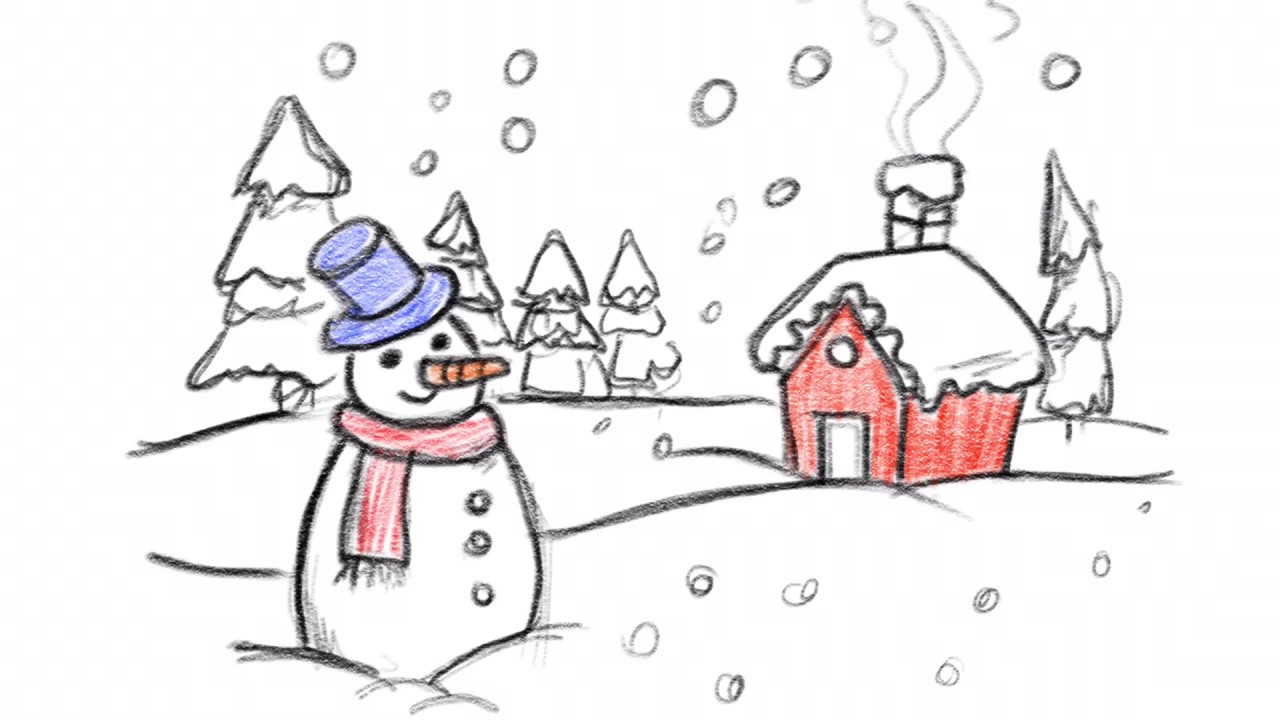 Kış Resmi Nasıl Çizilir Kış Resmi Çizimi - Winter Drawing