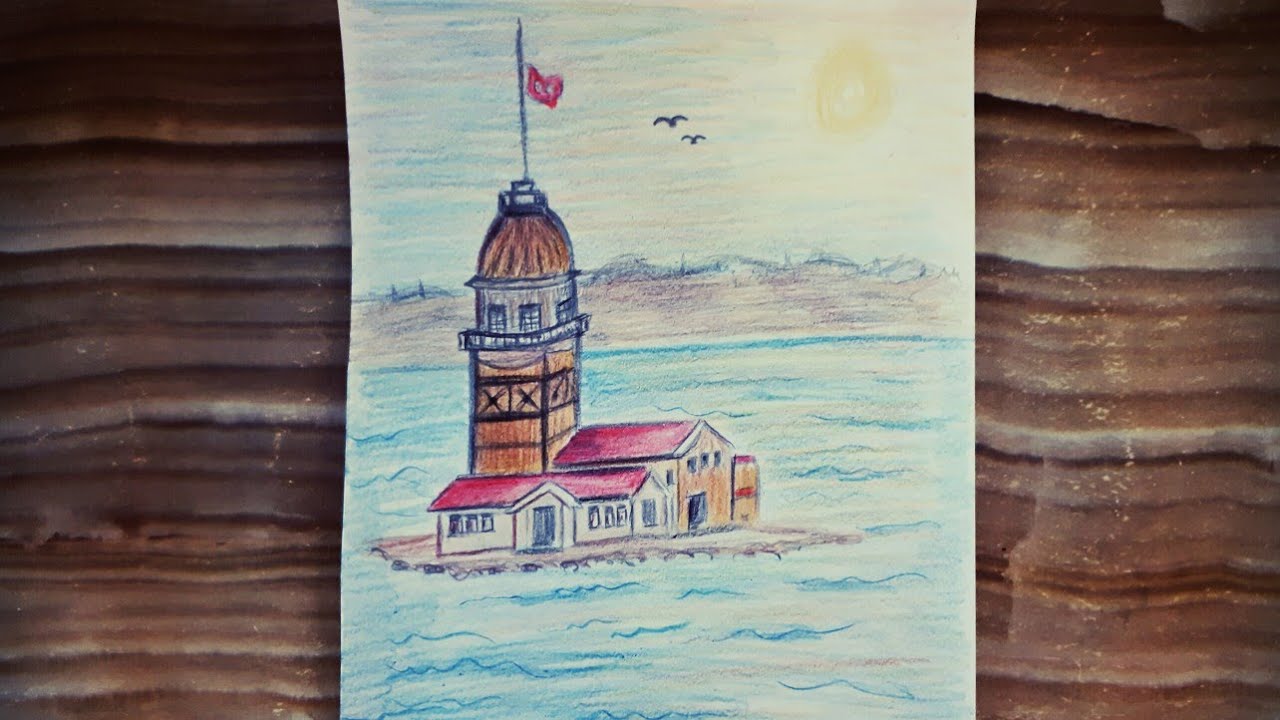 Kız Kulesi nasıl çizilir (Kolay) / Kız Kulesi çizimi / Kız Kulesi Resmi / Maidens Tower Drawing