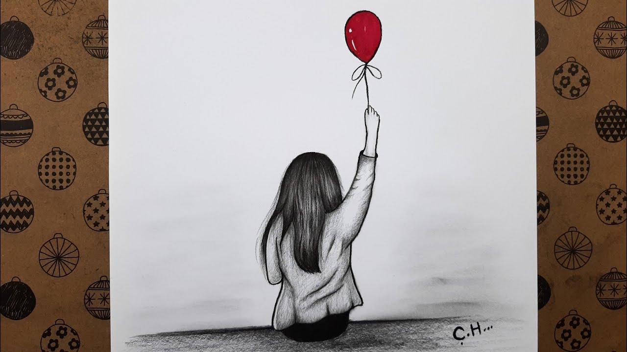 Kolay Arkası Dönük Balon Tutan Kız Adım Adım Nasıl Çizilir Karakalem Kolay Çizimler