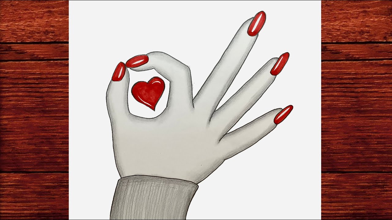 Kolay Kalpli El Çizimi - El ve Kalp Çizimi (Aşk Çizimi) - Çizim Mektebi Karakalem Çizimleri 2022