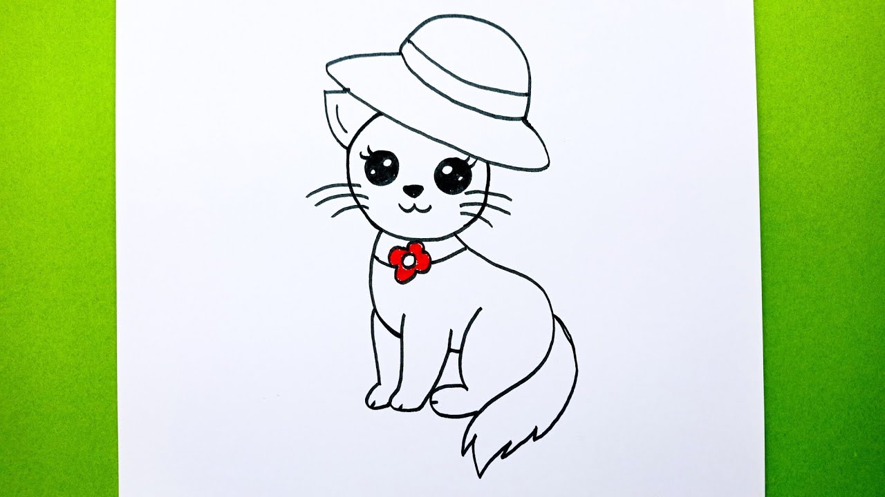 Kolay Kedi Çizimi, Sevimli Kedi Nasıl Çizilir, Çizim Saati Art Çizimleri,  Easy Cute Cat Drawing
