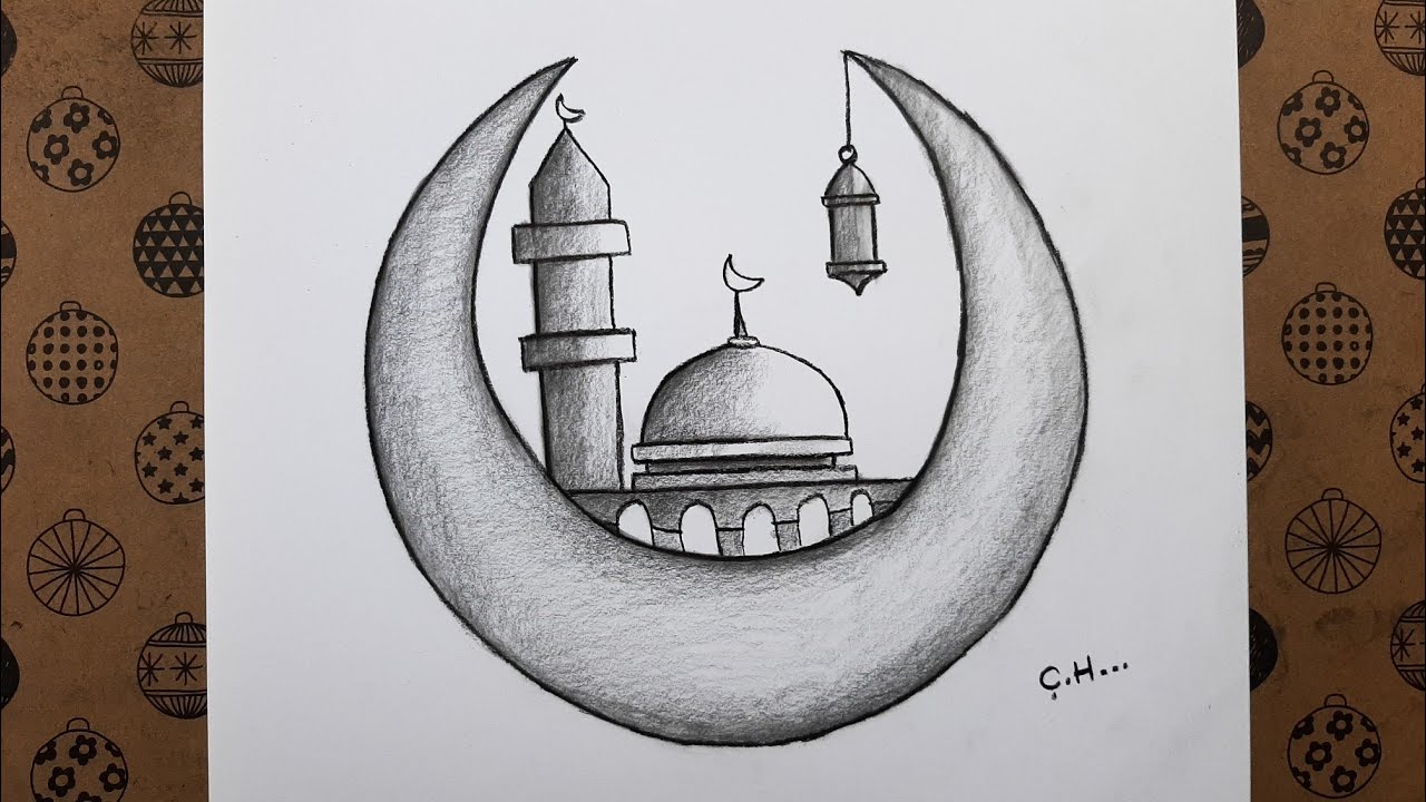 Kolay Ramazan Resmi Çizimi, Karakalem Kolay Çizimler, Ramazan Resmi Nasıl Çizilir 2022
