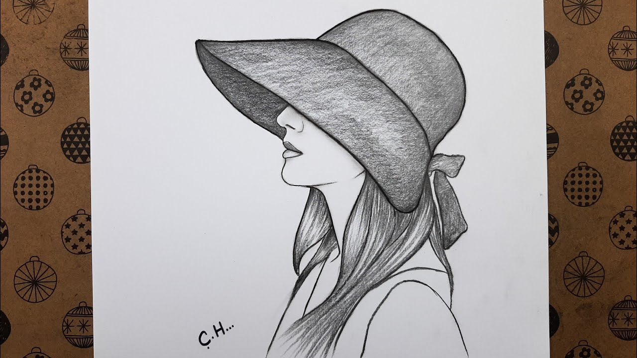 Kolay Şapkalı Kız Çizimi - Güzel Kız Çizimi Kolay Yoldan Adım Adım Nasıl Çizilir