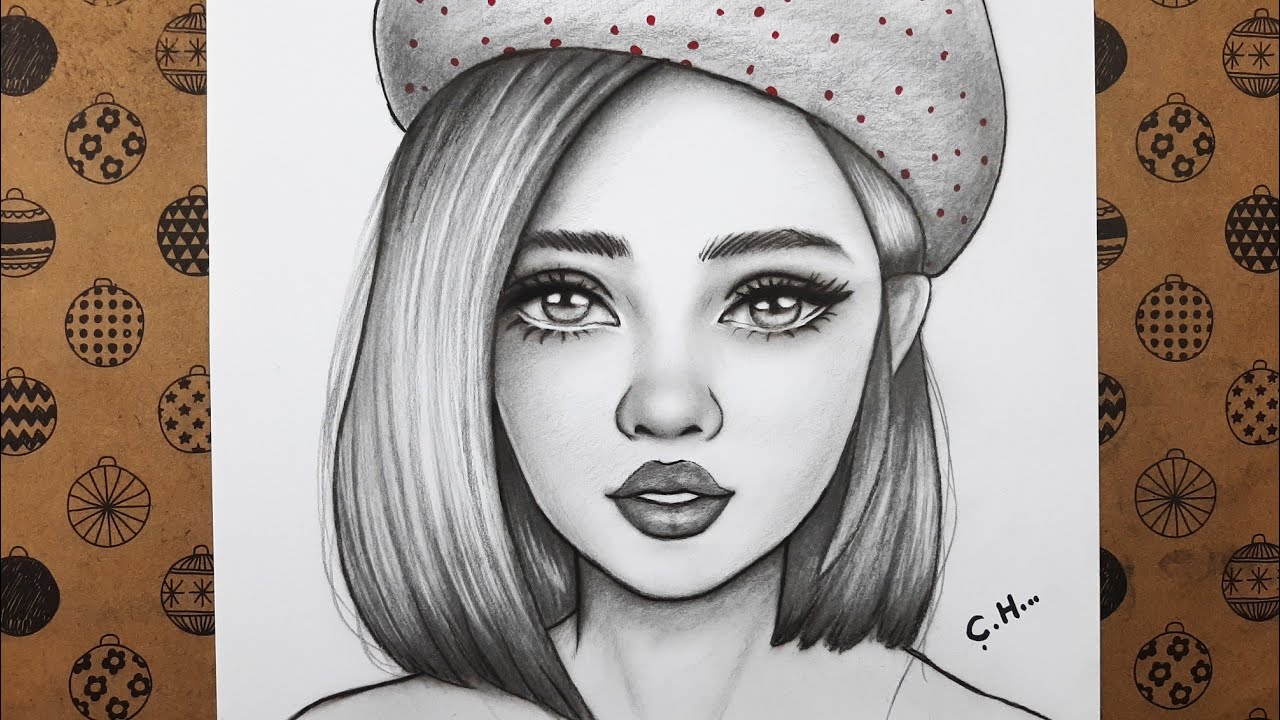 Kolay Şapkalı Kız Çizimi, Şapkalı Güzel Bir Kız Kolay Yoldan Adım Adım Nasıl Çizilir