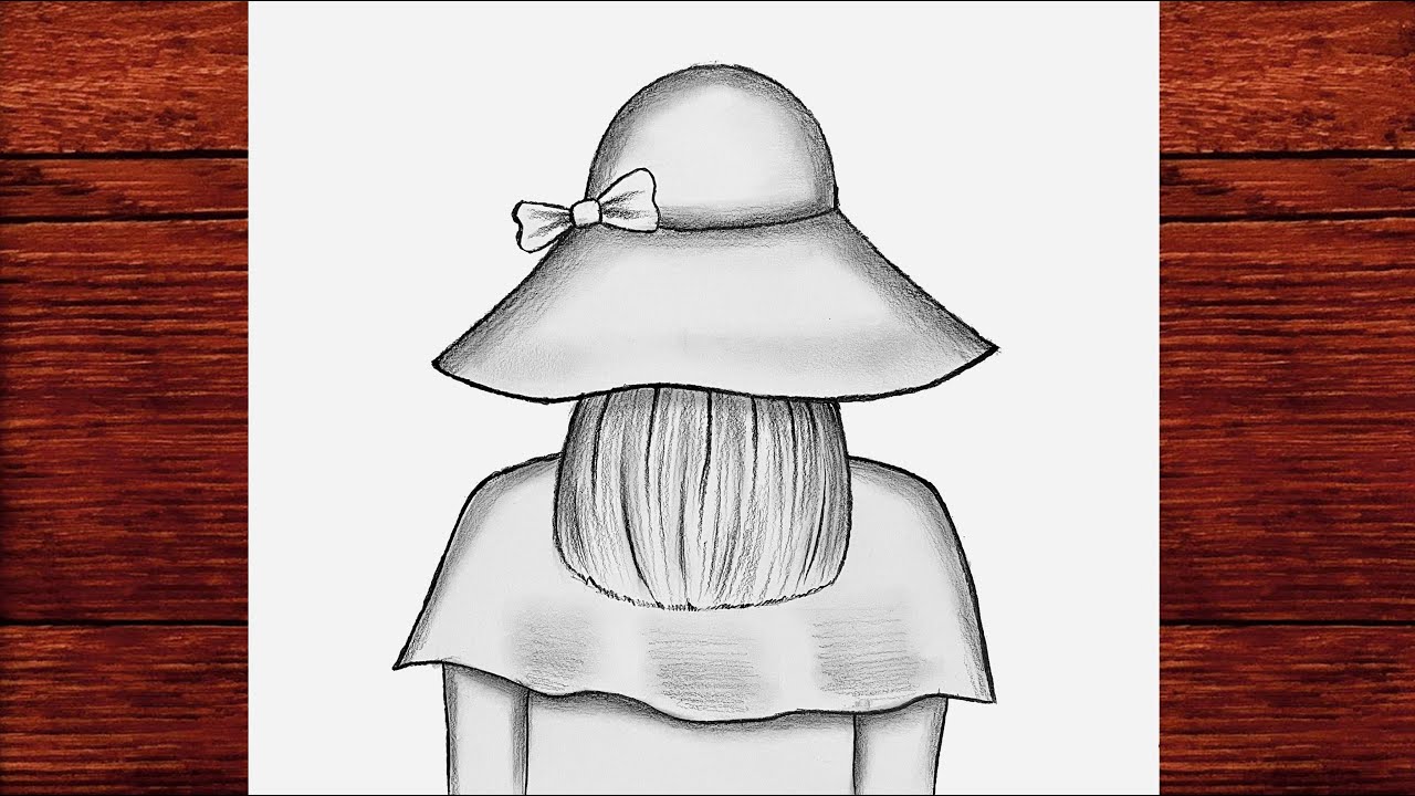Kolay Yoldan Şapkalı Bir Kız Çizimi - Güzel Kızı Çizimi Kolay - Çizim Mektebi Easy Girl Drawing