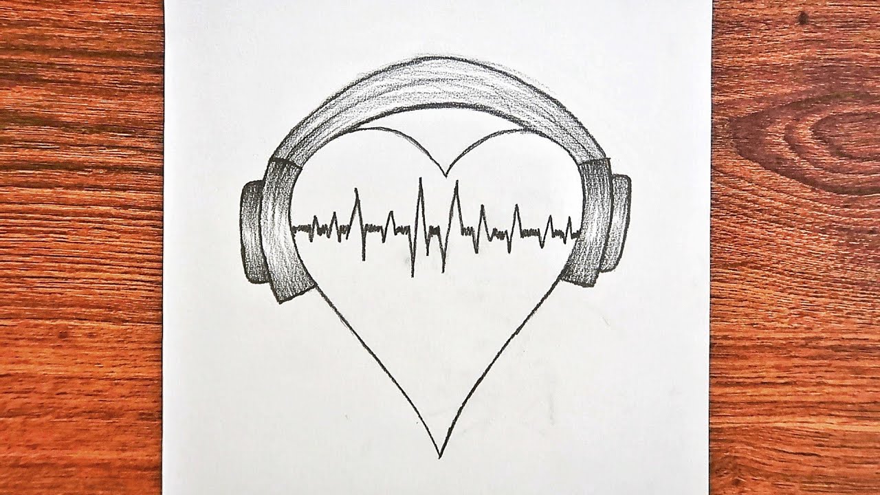 Kulaklık ve Kalp Çizimi - Müzik Aşkı Resmi Çizimi - Kolay Karakalem Çizimleri Nasıl Yapılır 2021