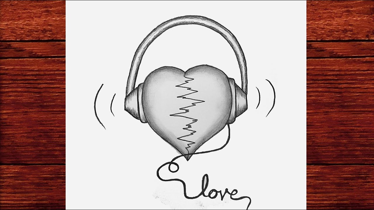 Kulaklık ve Kalp Çizimi ve Müzik Sevgisi - Çizim Mektebi Kolay Karakalem Çizimleri Nasıl Yapılır