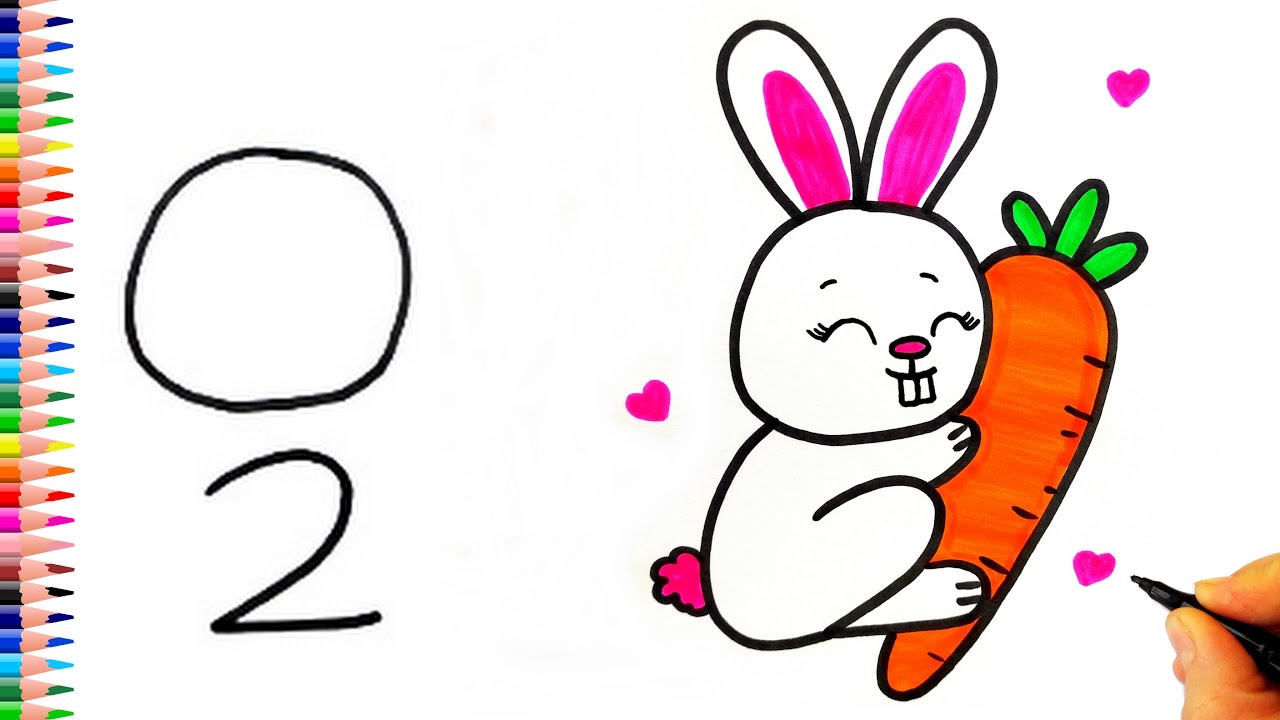 O ve 2 Yazarak Çok KolayTavşan Çizimi - Kolay Tavşan Nasıl Çizilir? - How To Draw a Rabbit Easy