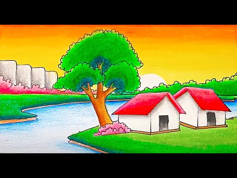 Oil pastel Drawing/how to draw easy scenery with pencil/pencil drawings easy/pencil drawings