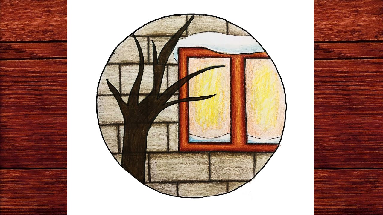Pencere ve Kış Resmi Çizimi - Kuru Boya Renkli Çizim Nasıl Yapılır - Çok Kolay Çizimler 2021